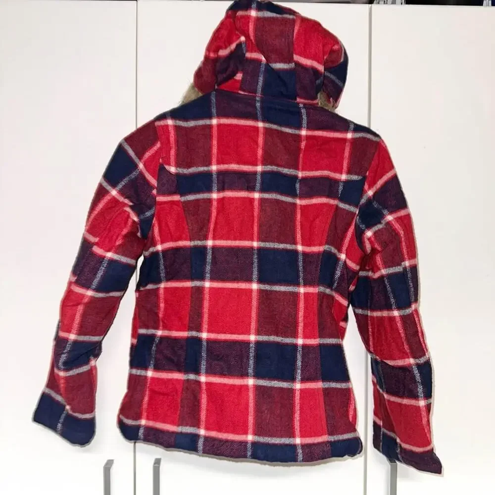 GIRLS Sz 10 Jacket Winter w Faux Fur Hood JUSTICE Peacoat Red/Navy Blue